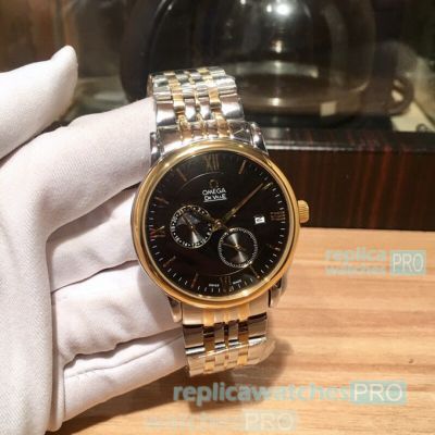 Copy Omega De Ville Automatic Black Moonphase Dial Two Tone Watch 40mm